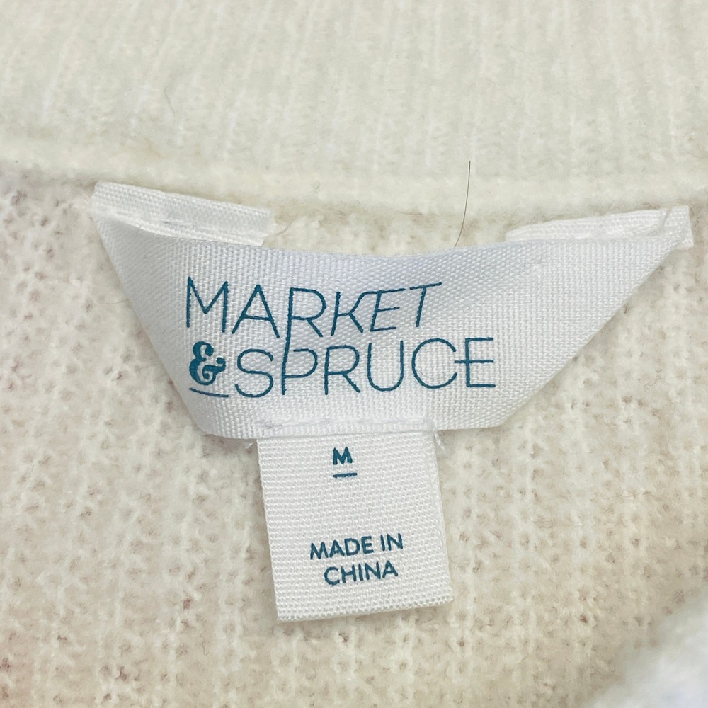 Market & Spruce Cottage Embroidered Sweater Medium Floral Bishop Sleeve Neutral - Picture 8 of 10